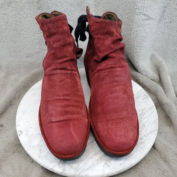 Fly London Shoes Womens Size EU 38 US 7.5-8 Red Suede Yama Wedge Ankle Boots - Picture 3 of 10